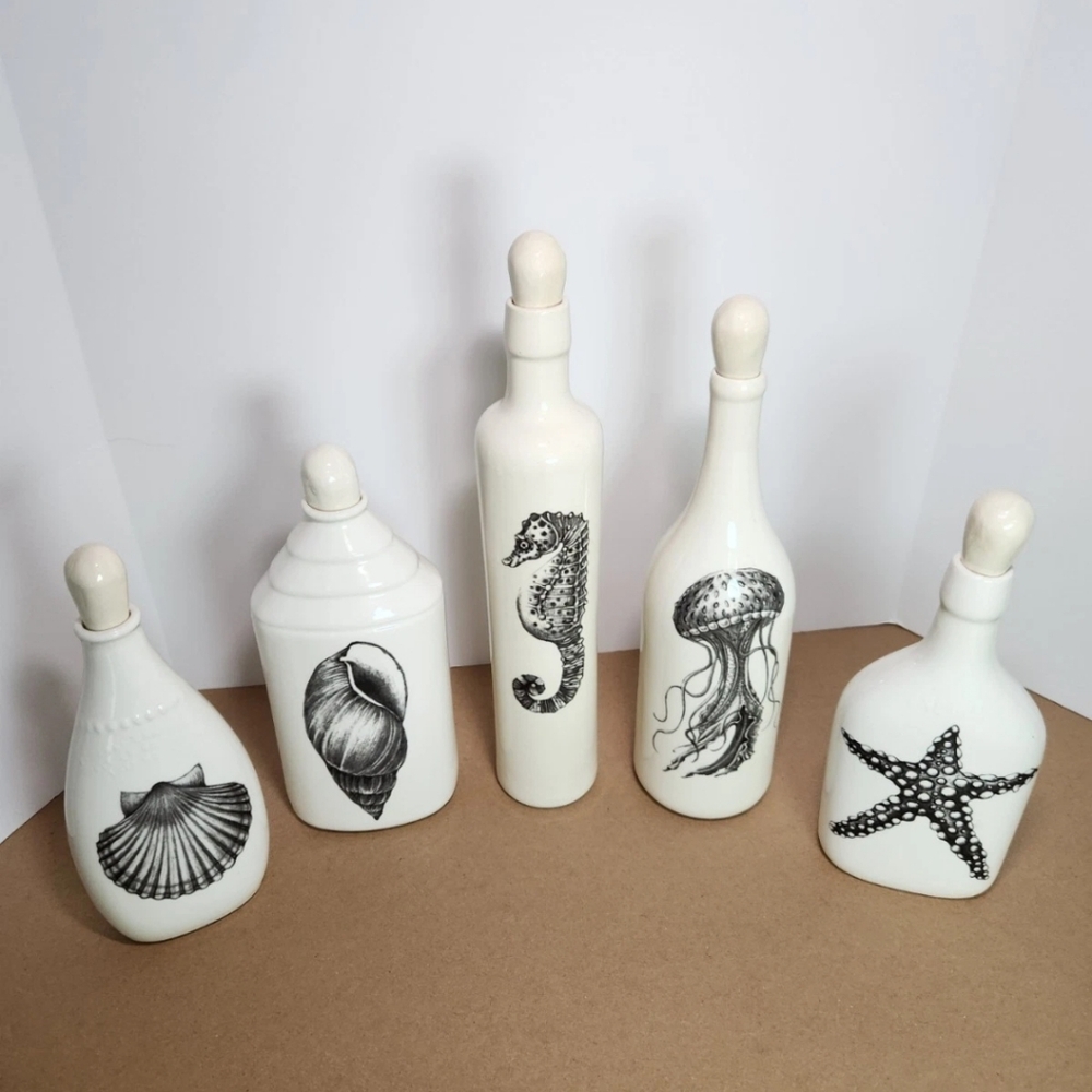 Laura Zindel Designs Pottery Ceramic Bottle Set Coastal Collection Rare VHTF